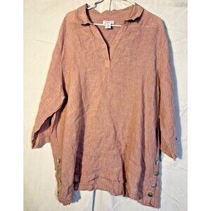 Antibes Blanc Men's Linen Tunic Shirt Pale Pink Size 2X Luxe Easy Vacation XXL